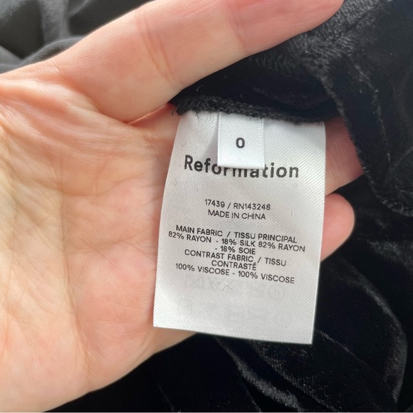 {Reformation} Black Chestnut Silk Velvet Babydoll Dress, Size 0 - Picture 11 of 12